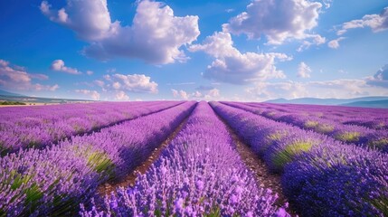 Obraz premium Serene Beauty of a Lavender Field in Full Bloom under Clear Skies