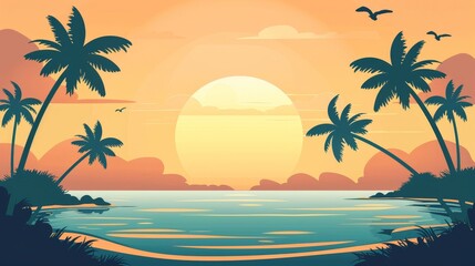 Obraz premium The setting sun casts a golden glow over the beach