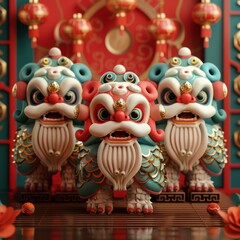 Fototapeta premium Lion dance to celebrate Lantern Festival