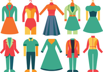 Female clothes icon set. Full Vector illustration Outline Style Icons.