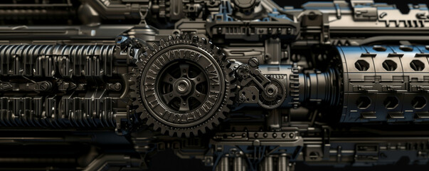 Closeup of industrial machinery with gears and stainless steel tubes, rendered in high resolution for detailed texturing and rendering. intricate mechanical design of various parts, octane. Mechanical