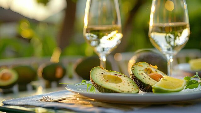 Experience the creaminess of avocado alongside a delicate Chablis showcasing the versatility of tropical fruits in wine pairing.