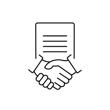 recommend clip art: Contract line icon. Business handshake teamwork linear concept. Agreement signing symbol. Vector isolated on white.