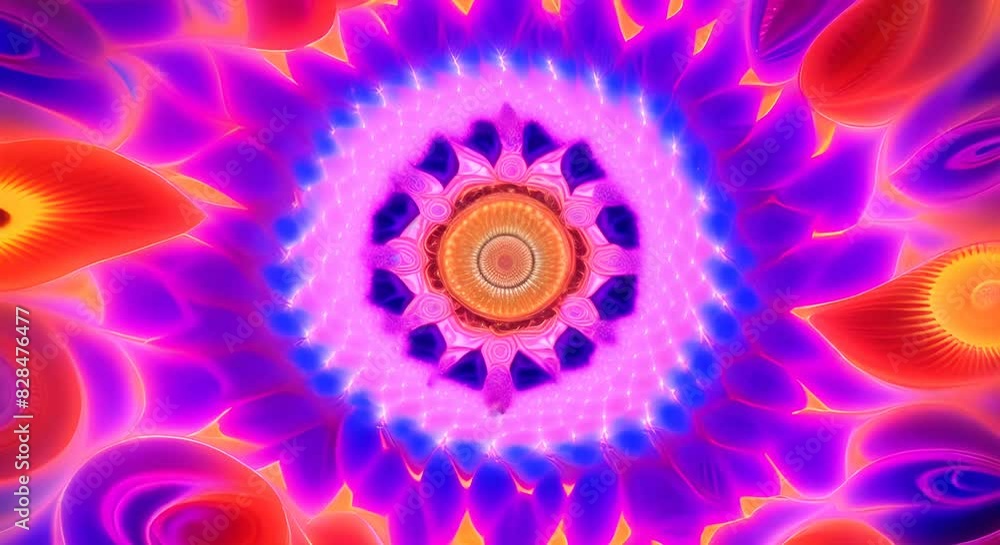 Wall mural 3d kaleidoscope mandala abstract background of trippy art psychedelic trance to open third eye with 