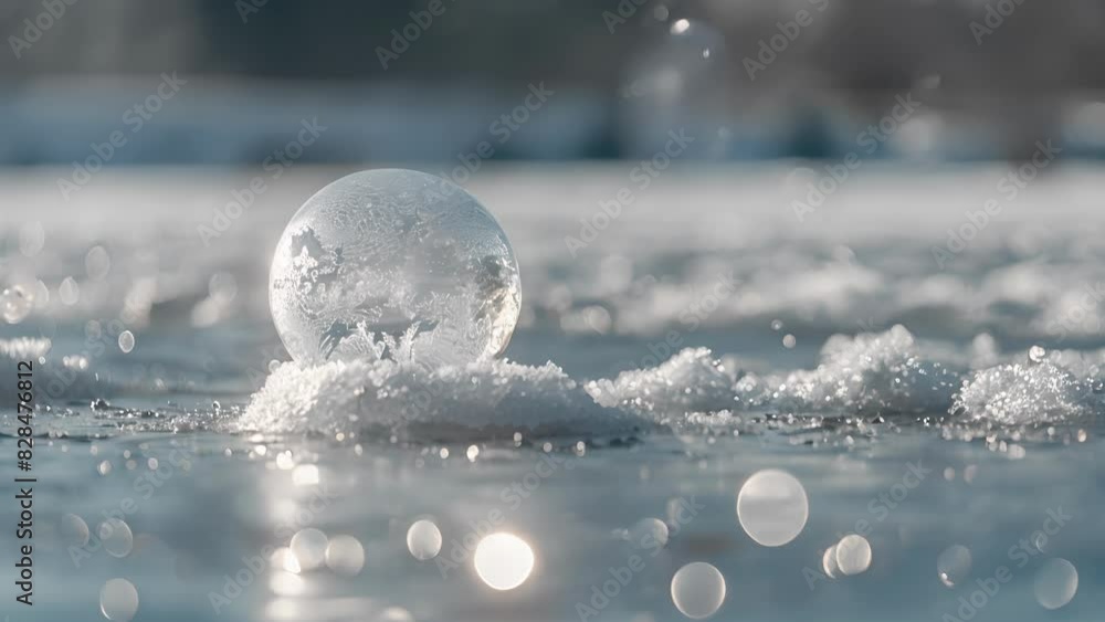 Poster a delicate balancing act as ane bubbles seem to float effortlessly within a frozen lake.