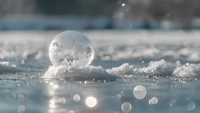 A delicate balancing act as ane bubbles seem to float effortlessly within a frozen lake.