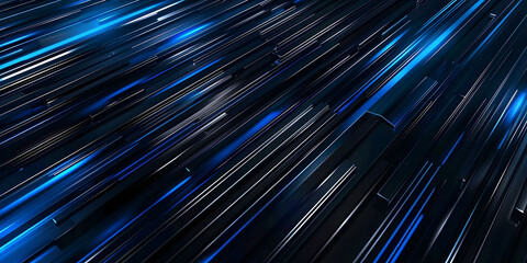 Black background with blue glowing lines, dark abstract wallpaper design with futuristic geometric shapes and stripes, perfect for technology-inspired designs or high-tech digital art.
