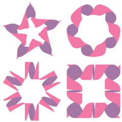 ピンクと紫のねじれたリボンの図形4種類