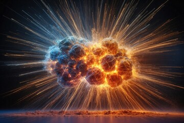 A large explosion is depicted in the image, with a bright orange