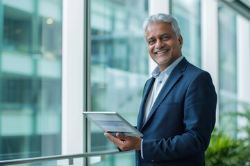 Fototapeta premium indian businessman holding tablet standing at office