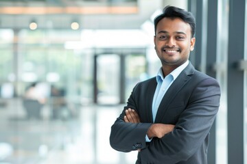 Fototapeta premium young businessman standing confidently at office