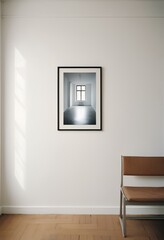 Mock up Interior blank black frame hanging on a white wall