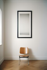 Mock up Interior blank black frame hanging on a white wall