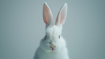 Obraz premium White Bunny Minimalist Artwork over a light grey backdrop.