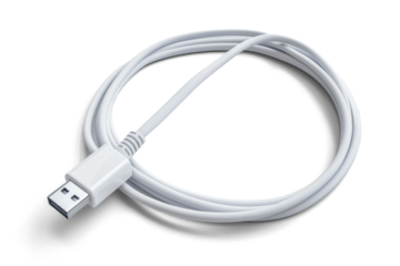 White USB Cable On Transparent Background