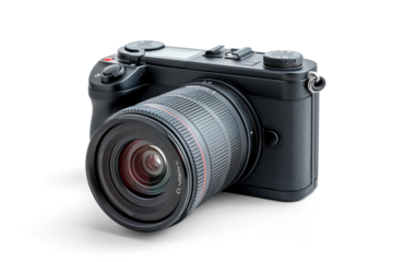 Modern Black Mirrorless Digital Camera with Lens