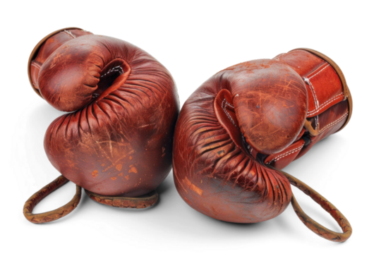 Vintage Brown Boxing Gloves on Transparent Background