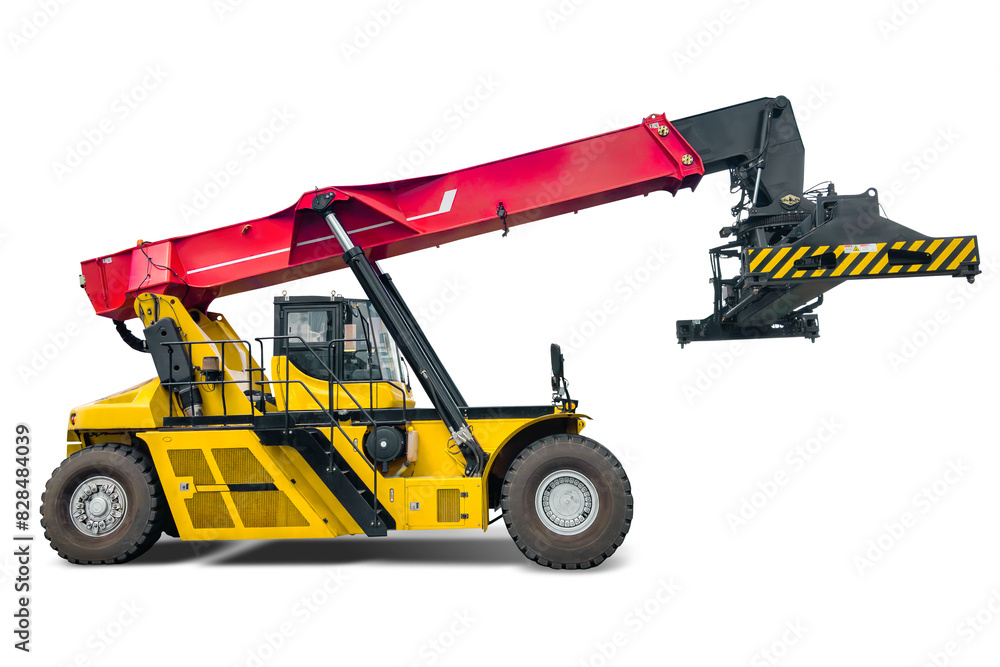Poster reach stacker. powerful terminal loader for containers.