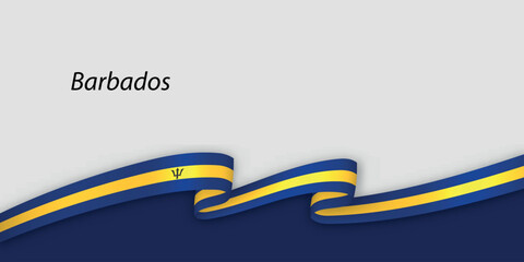 3d ribbon with national flag Barbados isolated on white background