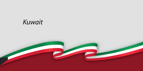 3d ribbon with national flag Kuwait isolated on white background