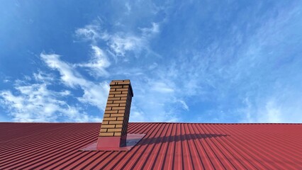 Roof of house with chimney against the sky. Exterior and Building concept