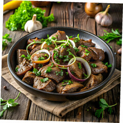 fried chicken liver with onions and he