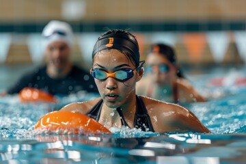Competitive Swimmer Training Session with Coach Observing for Improved Arm Strength and Technique