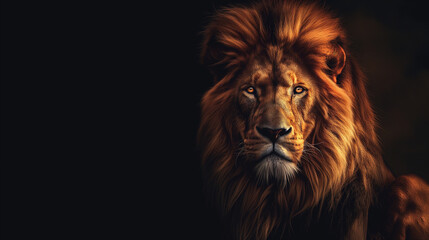 Obraz premium Welttag des Löwen am 10. August Löwe isoliert mit Holzbrett Holzschild blanko Platz für Text Löwe im Portrait Generative AI