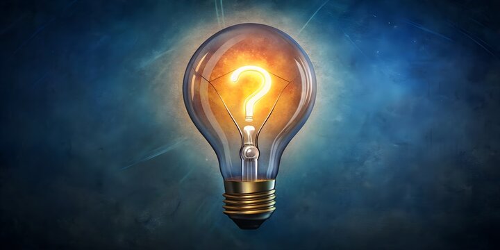Artistic Design of a Light Bulb Featuring a Glowing Question Mark Filament, Symbolizing Curiosity and Innovation