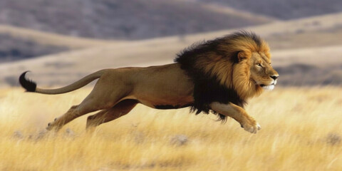 A lion hunting. Wildlife scene
