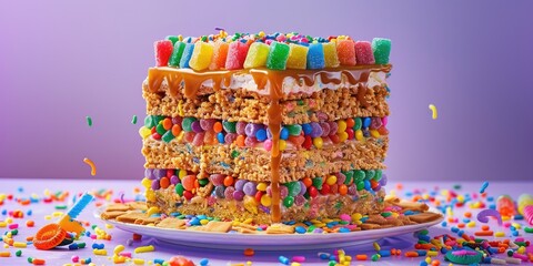 Naklejka premium Colorful Candy-Themed Cake Celebration