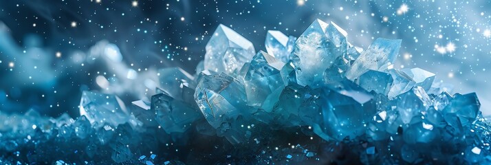 Obraz premium Delicate Blue Crystals on Celestial Backdrop for Spiritual Designs Generative AI