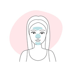 Girl using cleansing strips for pores on face skin line icon vector illustration