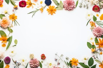Fototapeta premium Assorted Bright Blooms Bordering Blank Space For Text. Generative AI