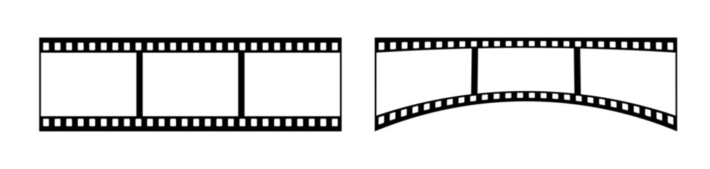 35mm film strip vector design with 3 frames on white background. Black film reel symbol illustration to use for photography, television, cinema, photo frame.