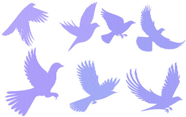 Silhouette of a flock of birds. A flock of flying birds