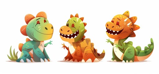 Obraz premium Colorful Cute Cartoon Dinosaurs Smiling