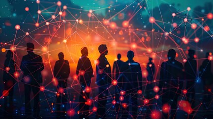 A group of corporate executives interacts with a digital interface that shows the structure of the human resources network.