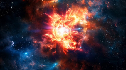 Star exploding in space. Cosmic explosion of a supernova in space.