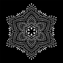 Circular pattern in form of mandala with flower for Henna, Mehndi, tattoo, decoration. Decorative ornament in ethnic oriental style. Outline doodle hand draw vector illustration.