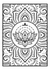 Circular pattern in form of mandala with Lotus flower for Henna, Mehndi, tattoo, decoration. Decorative ornament in ethnic oriental style. Outline doodle hand draw vector illustration.