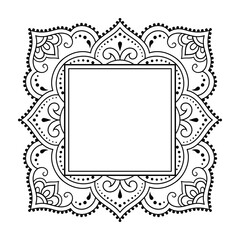 Frame in eastern tradition. Stylized with henna tattoos decorative pattern for decorating covers for book, notebook, casket, magazine, postcard and folder. Flower border in mehndi style.