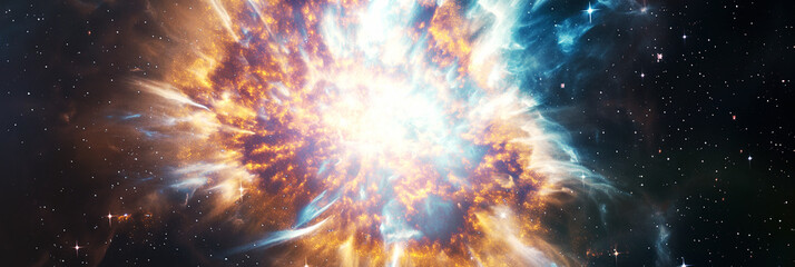 Star exploding in space. Cosmic explosion of a supernova in space.