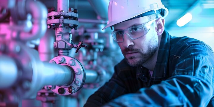 Inspecting Tanker Pipes and Valves for Corrosion or Damage: A Technician's Visual Examination. Concept Corrosion Inspection, Tanker Pipes, Valves, Technician Examination