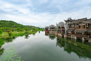 Fototapeta premium the beautiful ancient town of Lizhuang on the lake, Yibin City, Sichuan Province, China