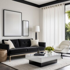 Mockup poster frame in minimalist living room interior background, interior mockup design, frame mockup