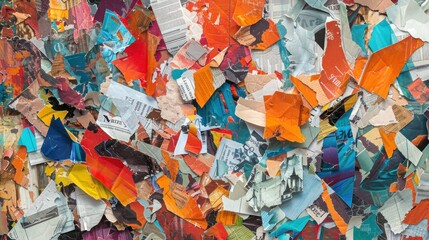 Abstract collages created from torn newspapers and magazines.