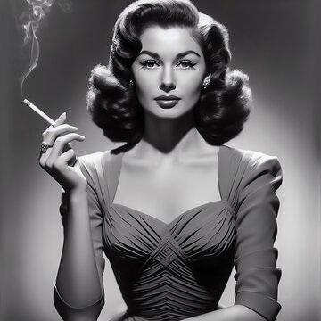 portrait of a woman smoking a cigarette retro vintage mono black and white