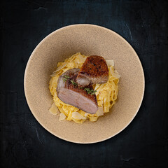 Gourmet pork belly with pasta