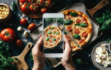 Smartphone food photography of fresh pizza